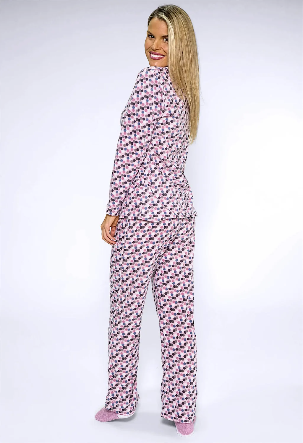 3 piece microfleece polka dot print pyjama set with plush socks