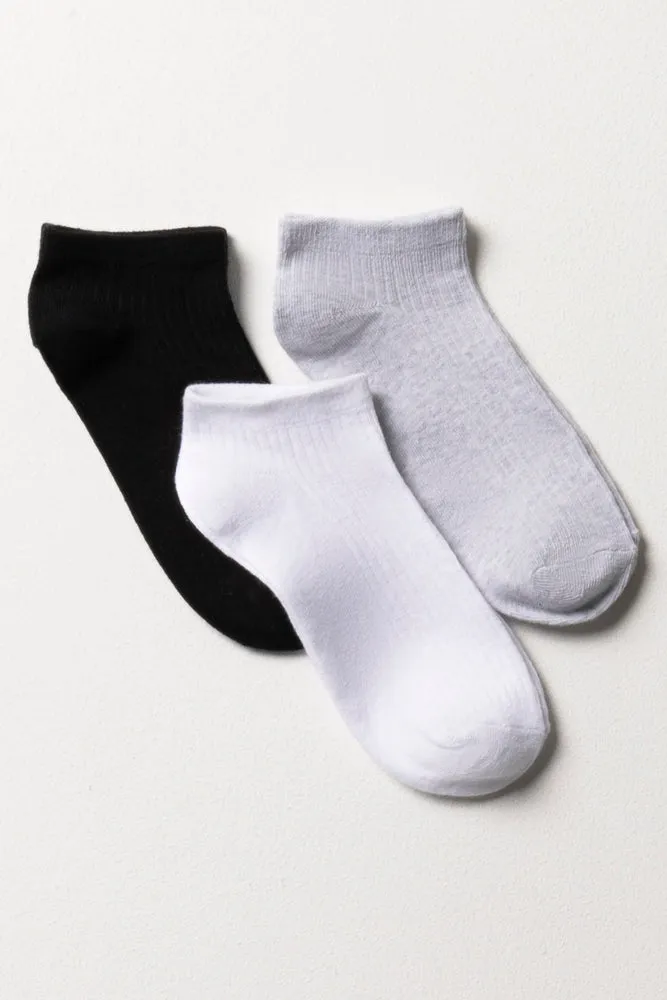 3 Piece Sock Low Leg  Black And White