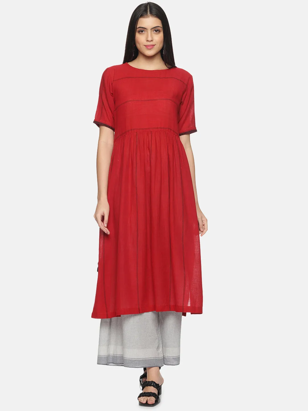 'Akako' - Red handloom gather co-ord set