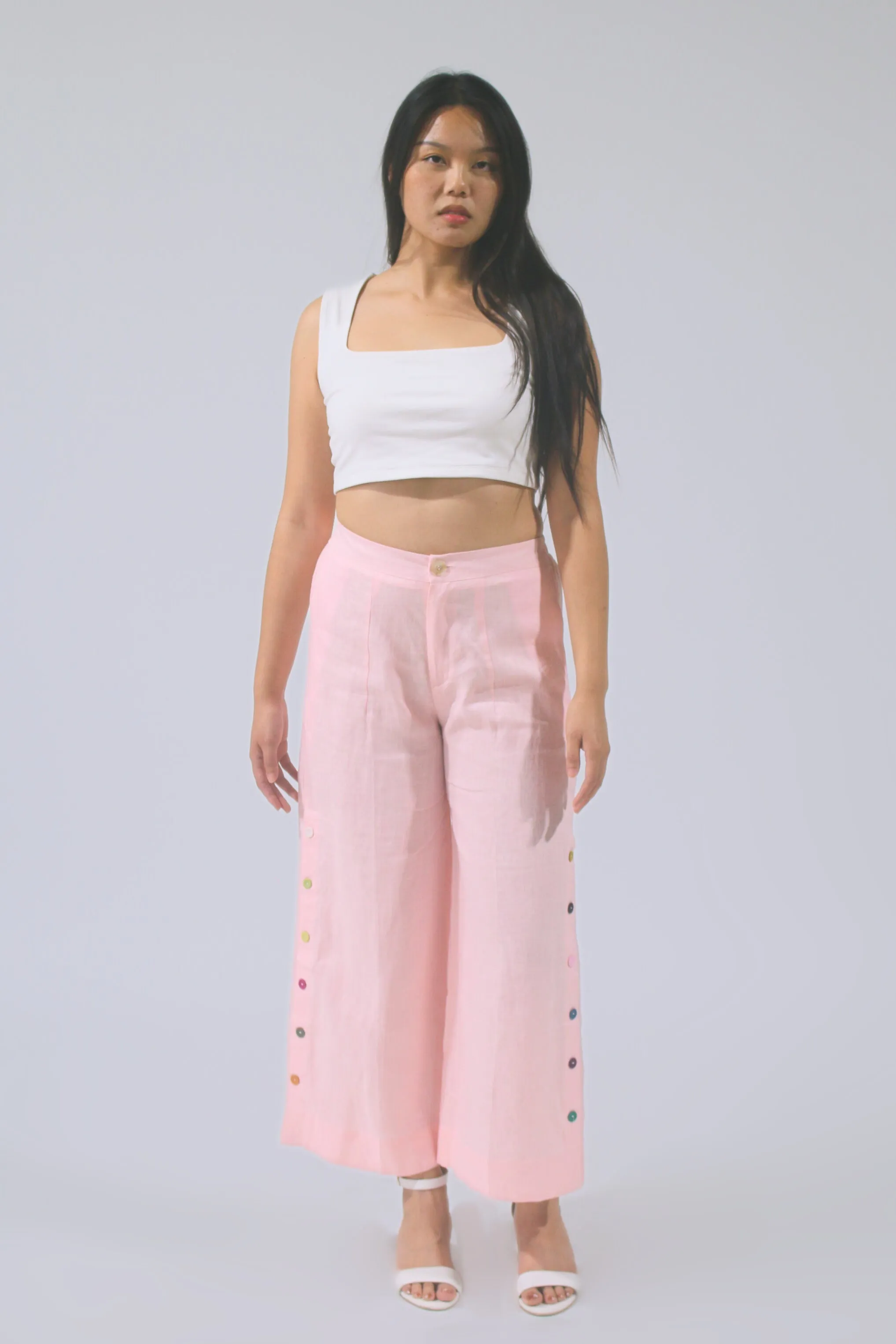 Alice 100% Linen Pants With Button Detail