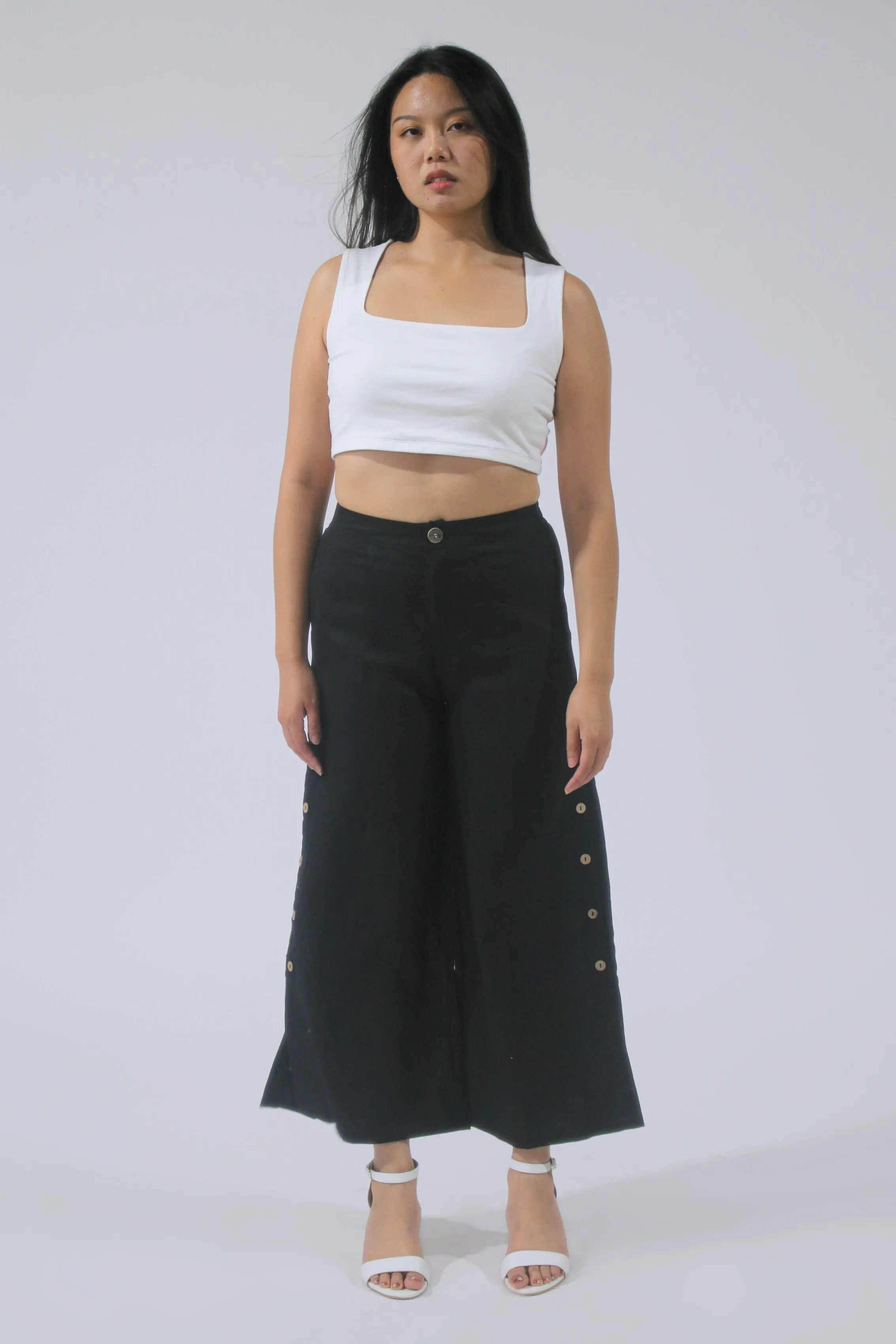 Alice 100% Linen Pants With Button Detail