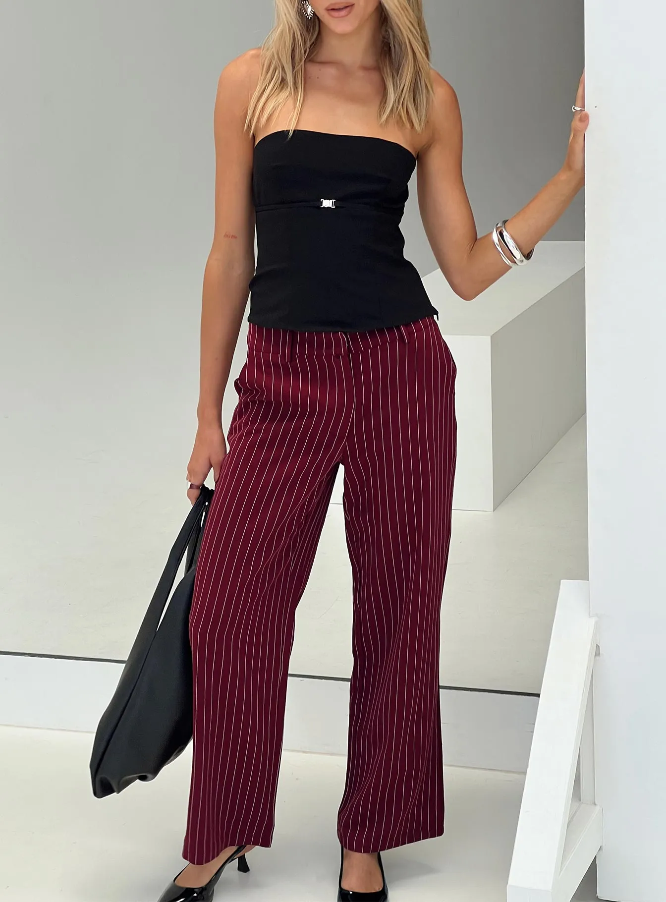 Aquaville Pants Burgundy Pinstripe