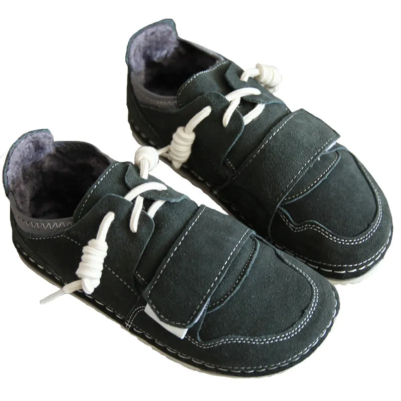 Babakud Women Winter Retro Suede Velcro Casual Shoes