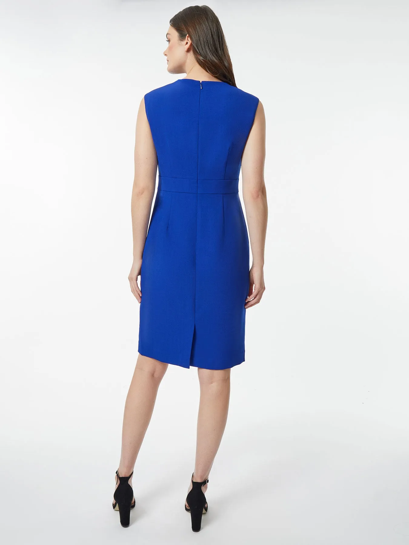 Banded Waist Stretch Crepe Sheath Dress