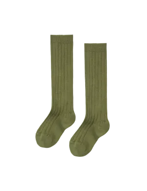 Basic Rib Knee High Socks - Seaweed