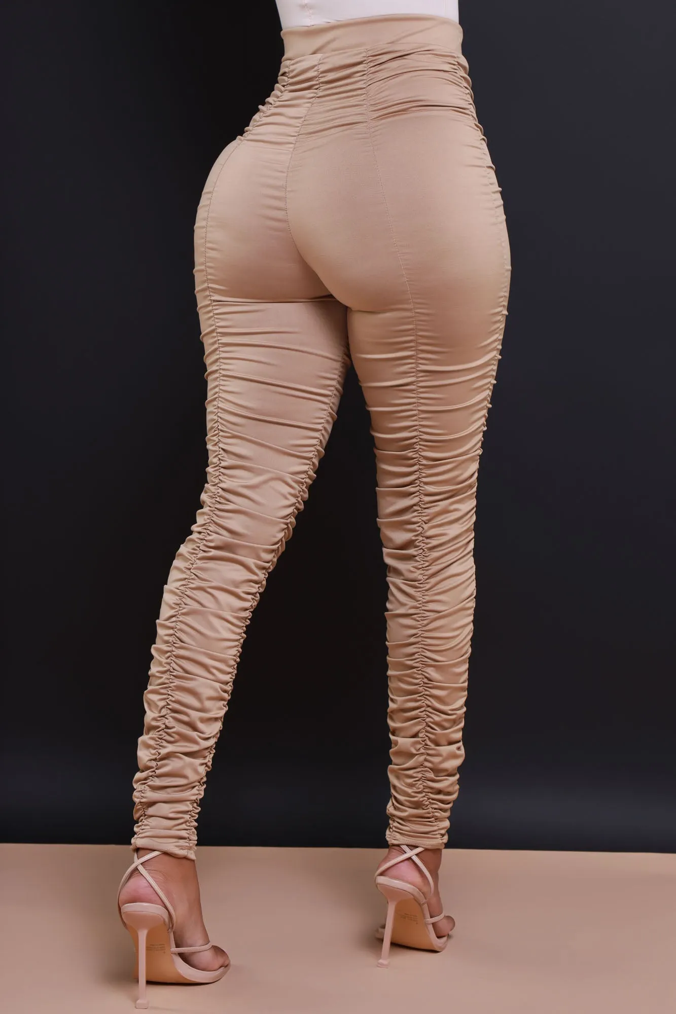 Be Honest Ruched High Waist Pants - Champagne Stretch Leggings