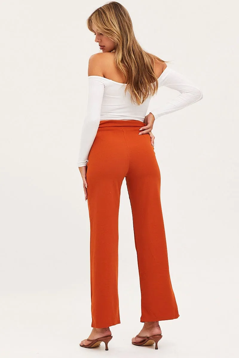 Beige Wide Leg Pants High Rise