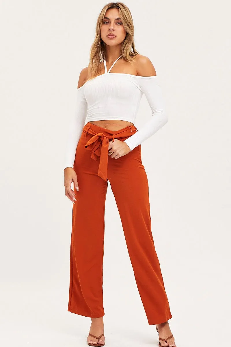 Beige Wide Leg Pants High Rise