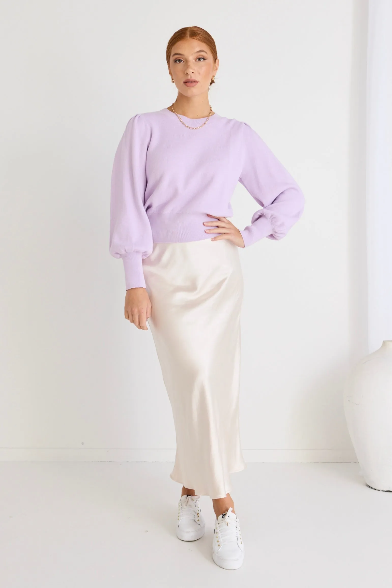 Belladonna Lilac Poet Sleeve Fine Knit Jumper