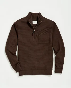 Billy Reid QUILTED HALF ZIP-CHOCOLATE