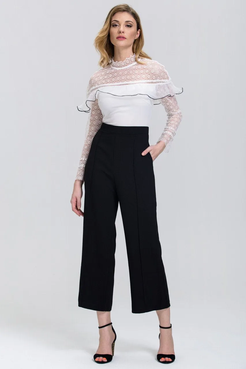 Black and White Heavy Lace Long Sleeves Palazzo Jumpsuit