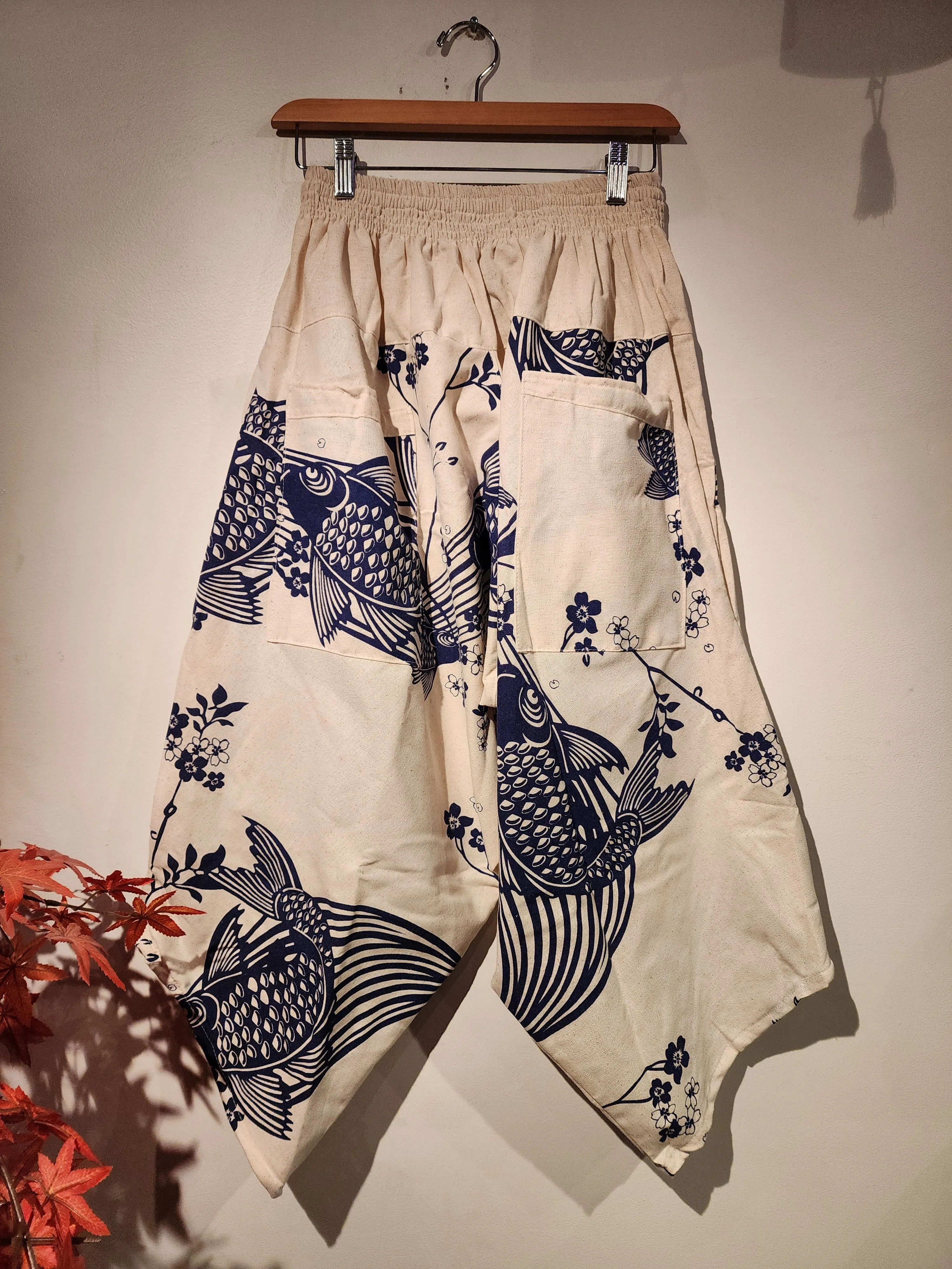 Blue Koi Natural Elastic Waist Samurai Pants