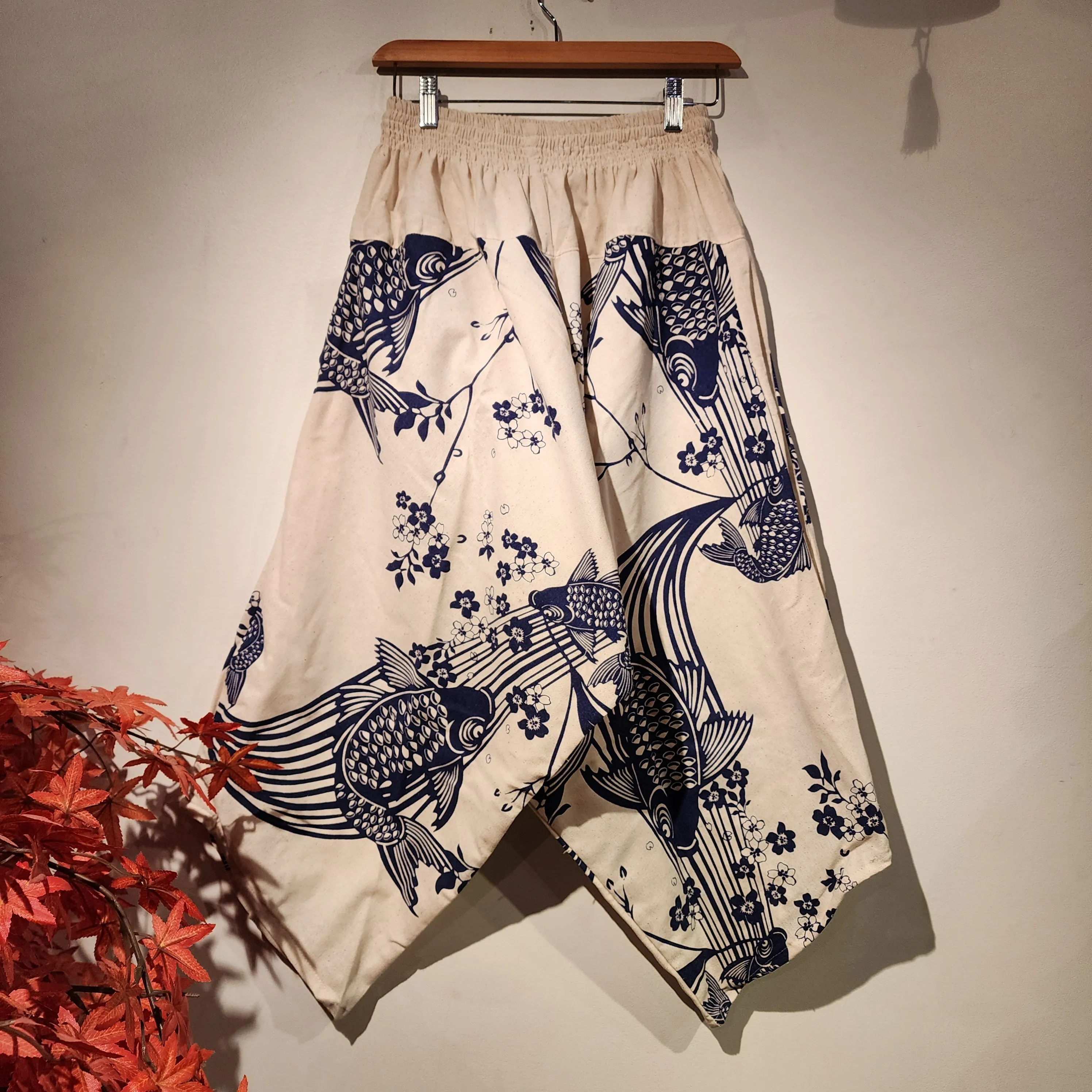 Blue Koi Natural Elastic Waist Samurai Pants