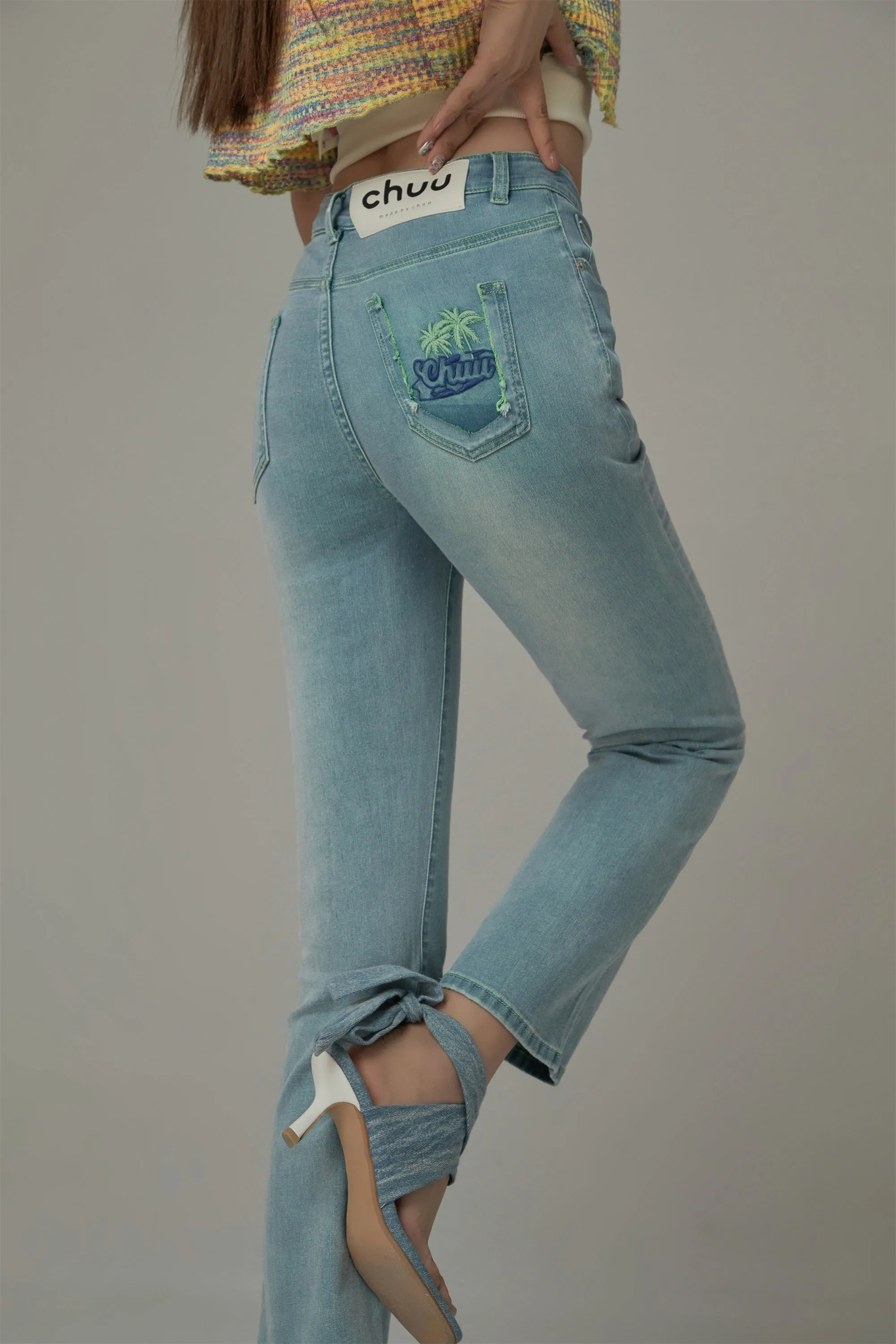 Chuu Pocket Design Semi Bootcut Denim Jeans