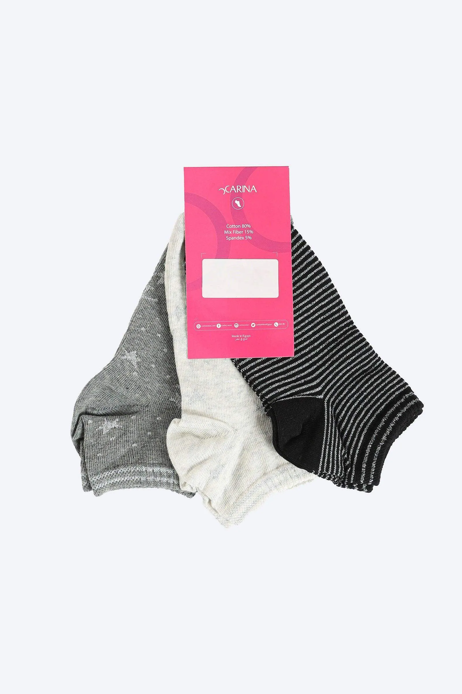 Cotton Ankle Socks - 3 Pairs