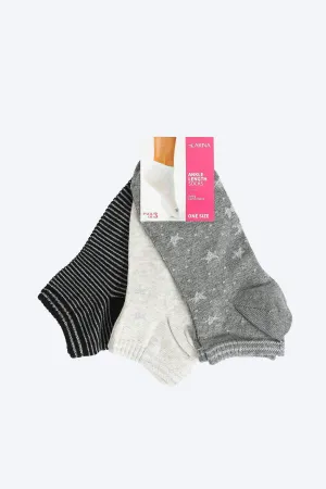 Cotton Ankle Socks - 3 Pairs