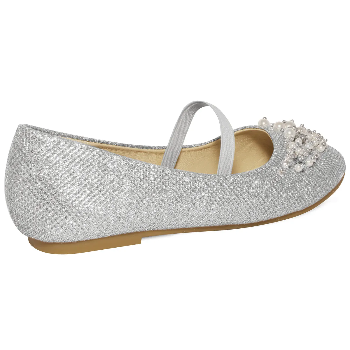 DAHLIA KIDS PEARL & DIAMANTE EMBELLISHED FLATFORM SHOES IN SILVER