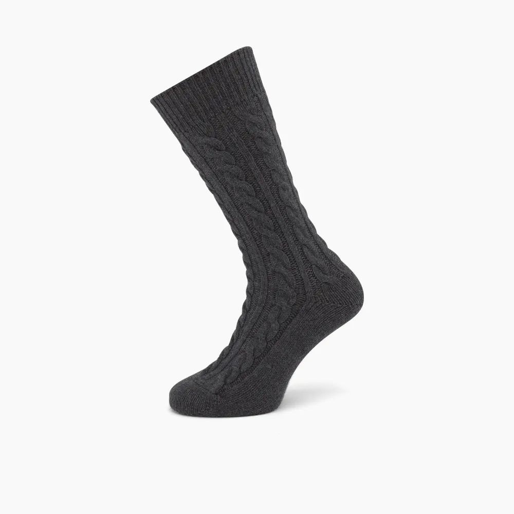 Dark Grey Cashmere Cable-Knit Socks