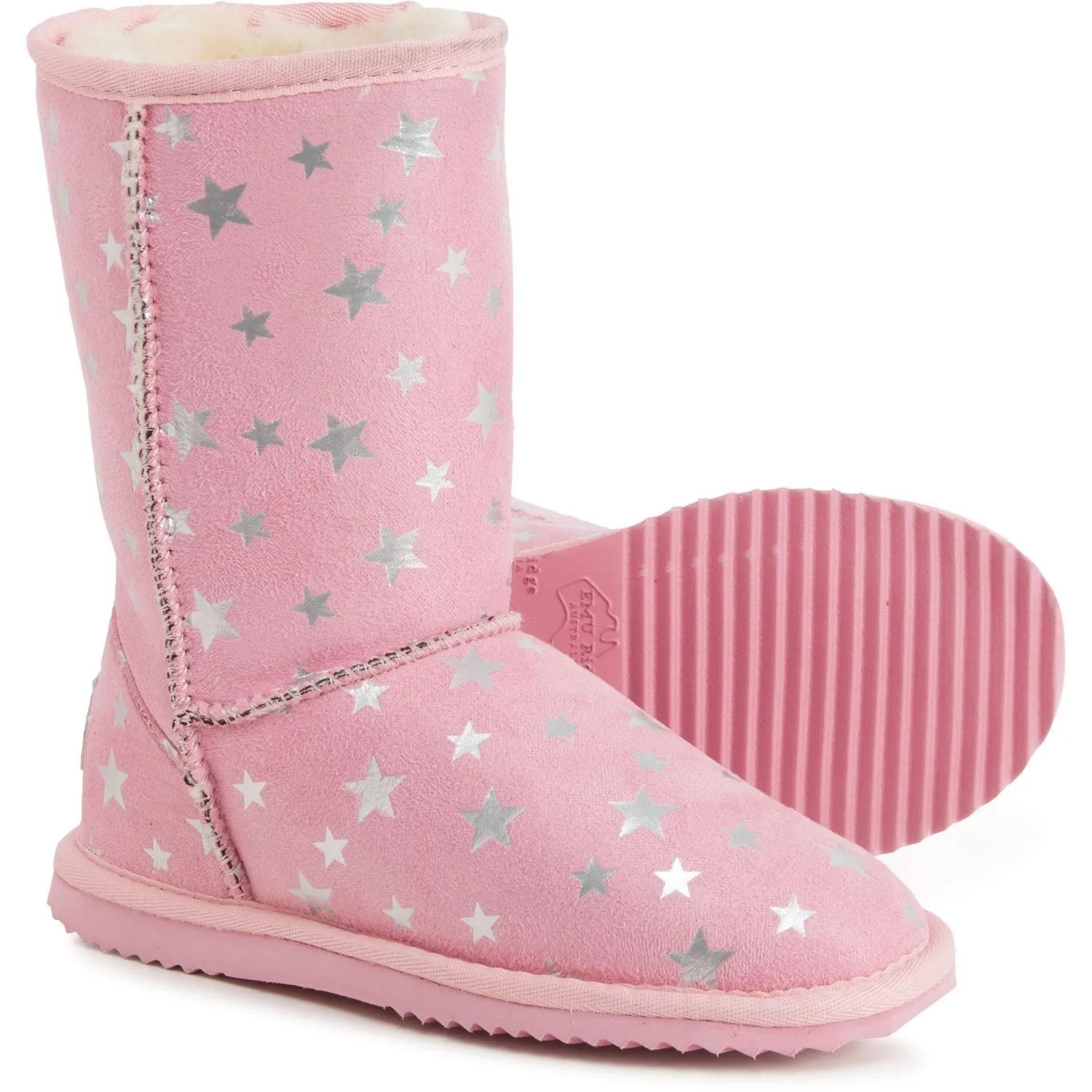 Emu Ridge Girls Stars Faux Suede with Plush Faux Fur Lining Metallic Stars Kirby Lo Winter Boots