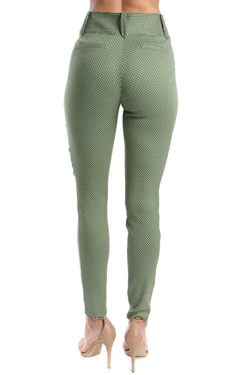 Green Jacquard Skinny Pants