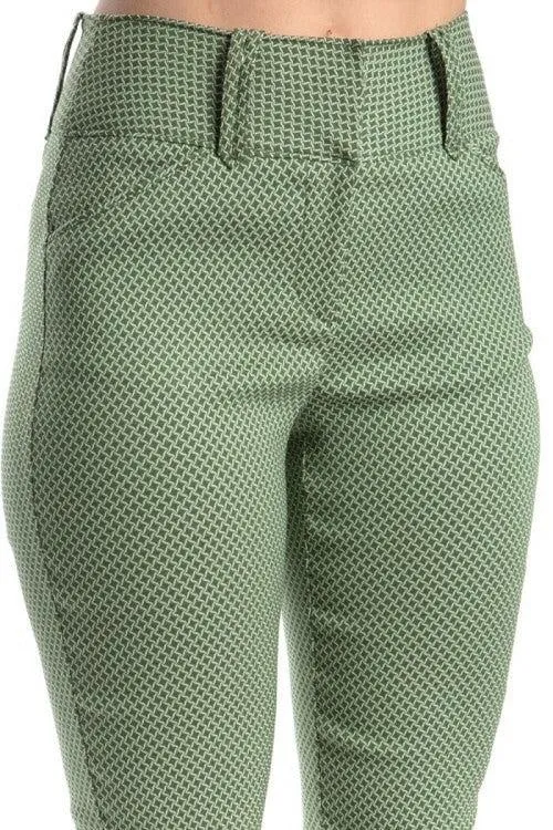 Green Jacquard Skinny Pants