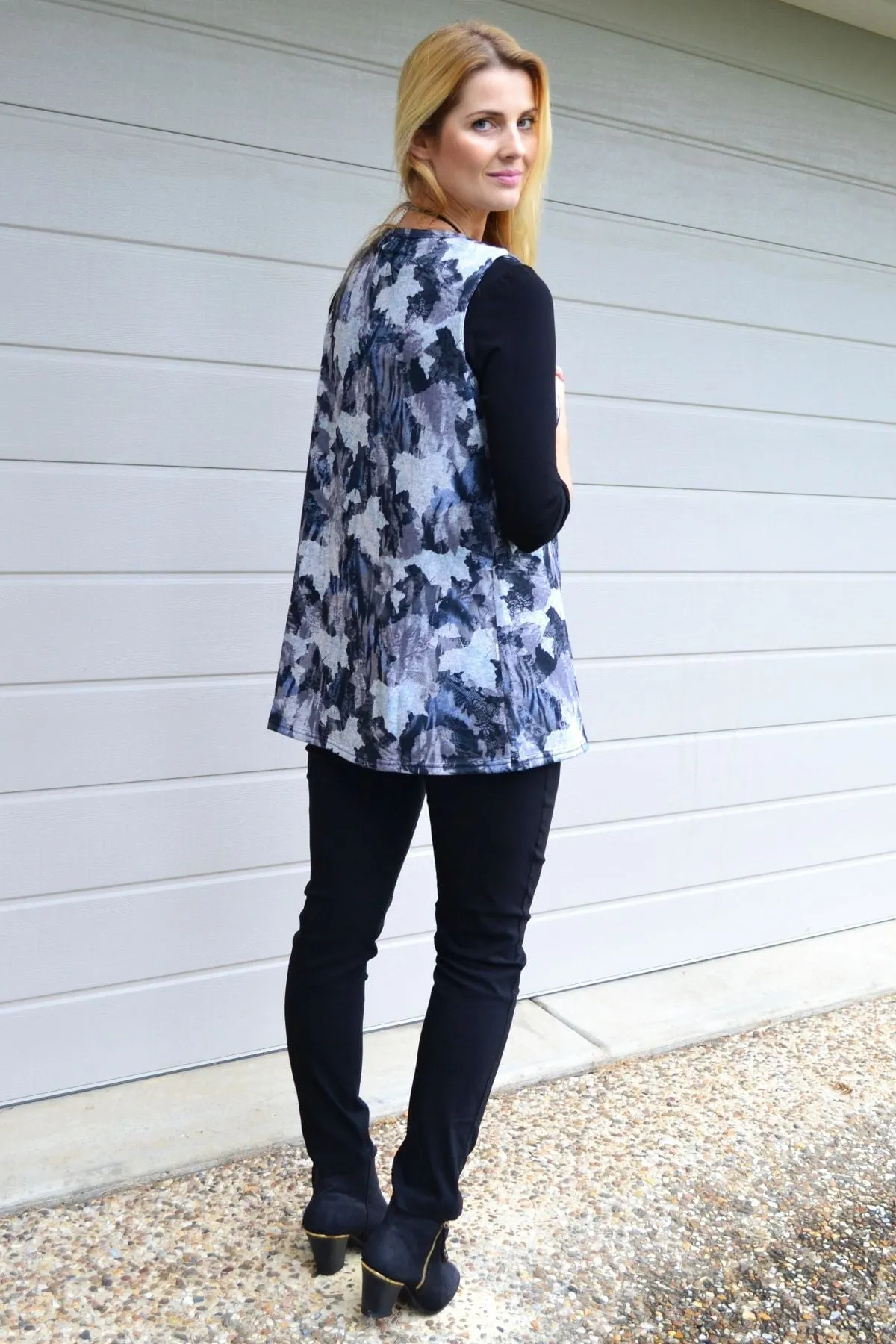 Grey Maple Leaf Sleeveless Fleece Tunic Top