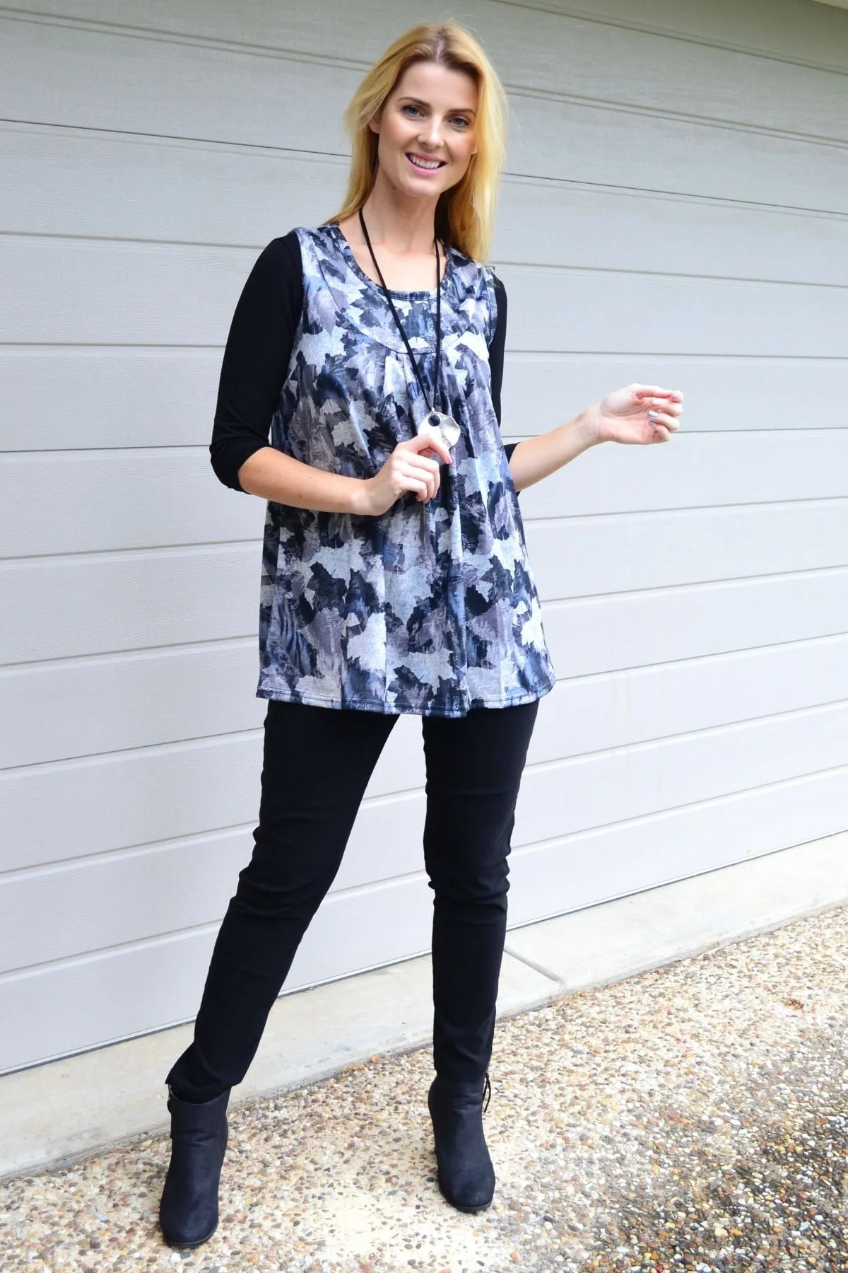 Grey Maple Leaf Sleeveless Fleece Tunic Top