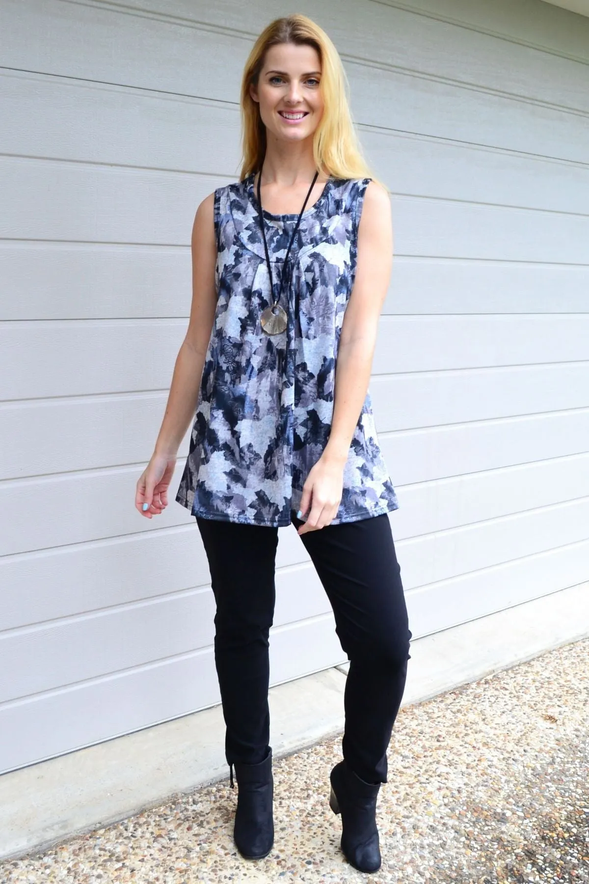 Grey Maple Leaf Sleeveless Fleece Tunic Top