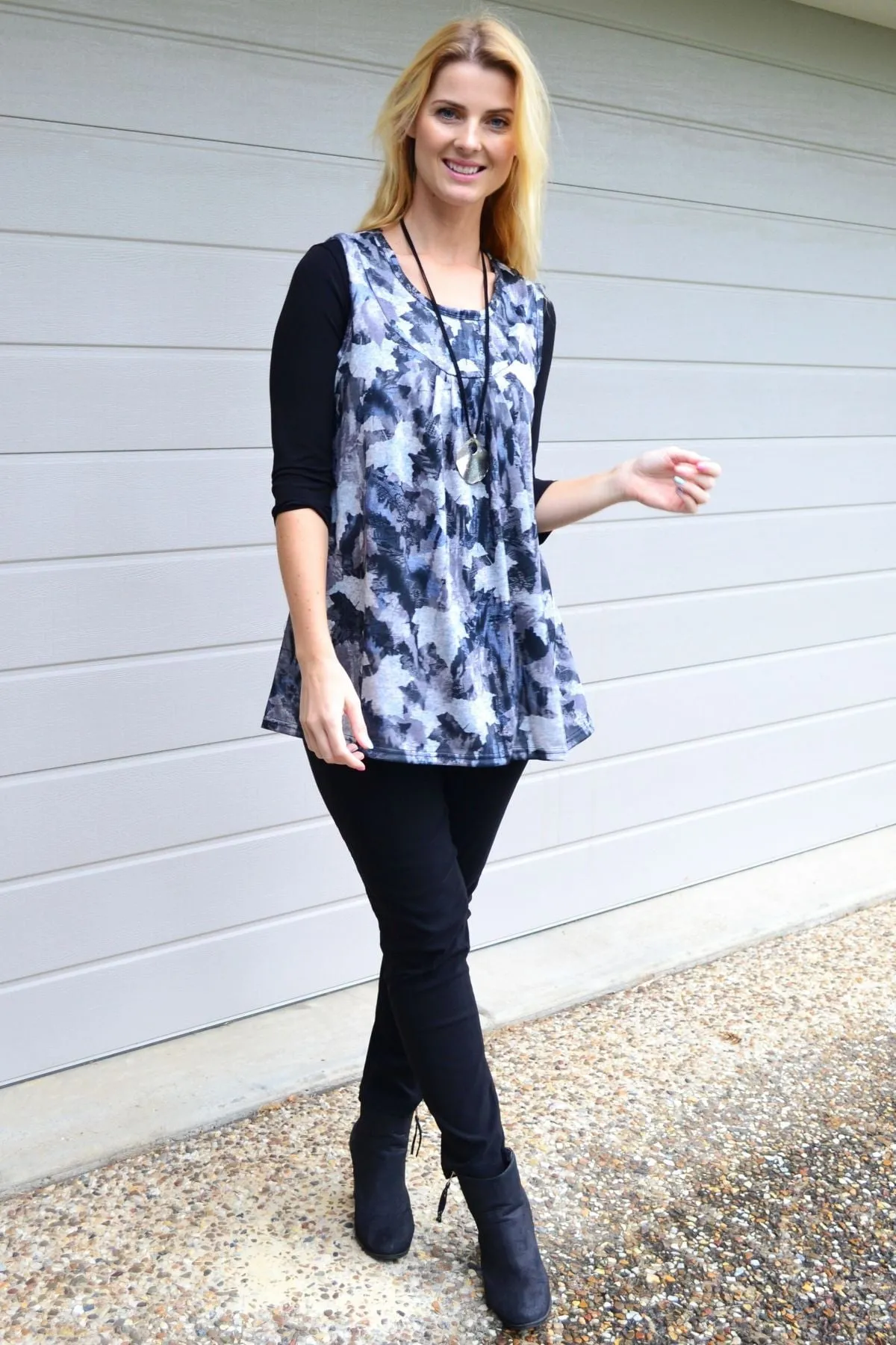 Grey Maple Leaf Sleeveless Fleece Tunic Top