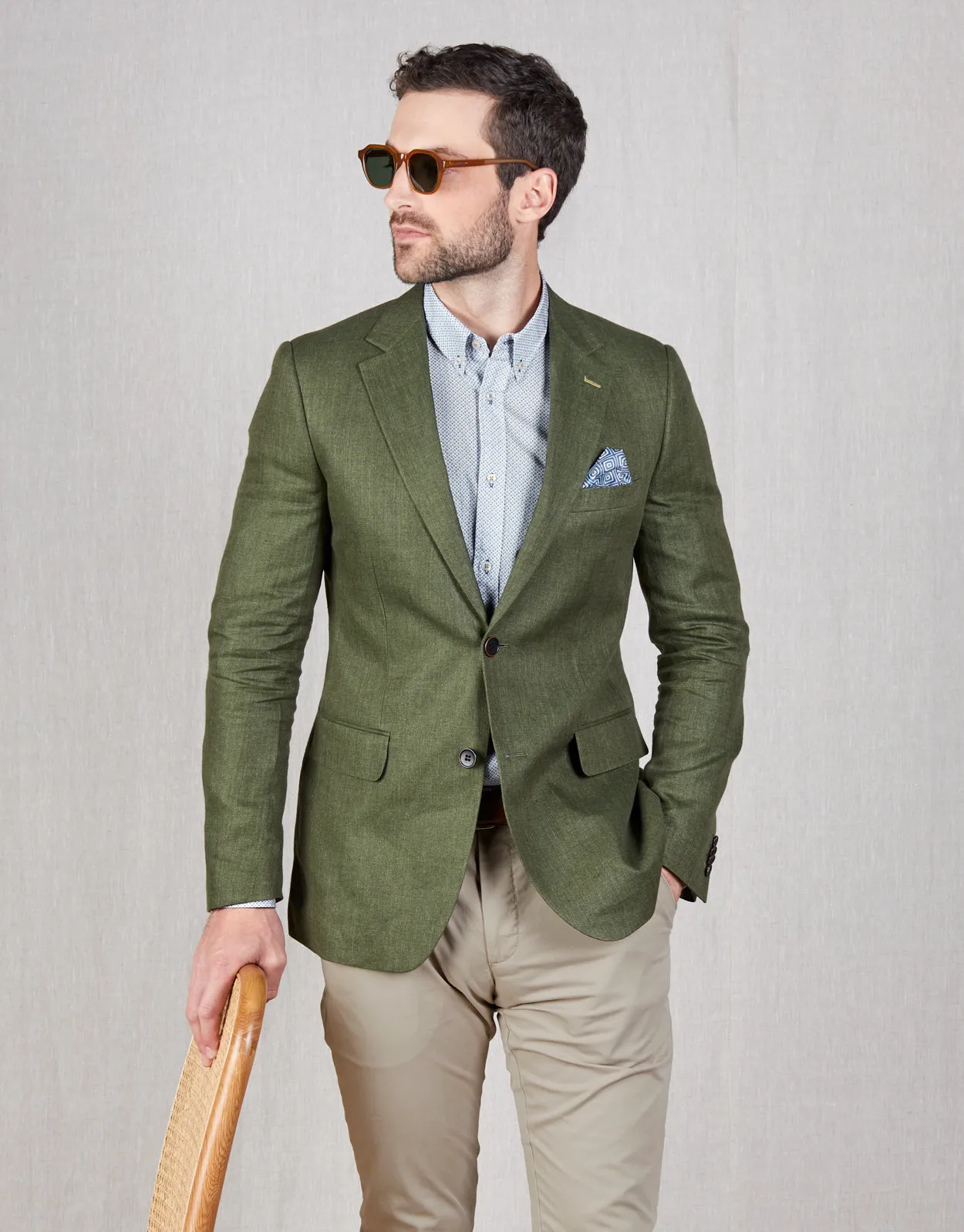 Hawker Green Herringbone Linen Blazer