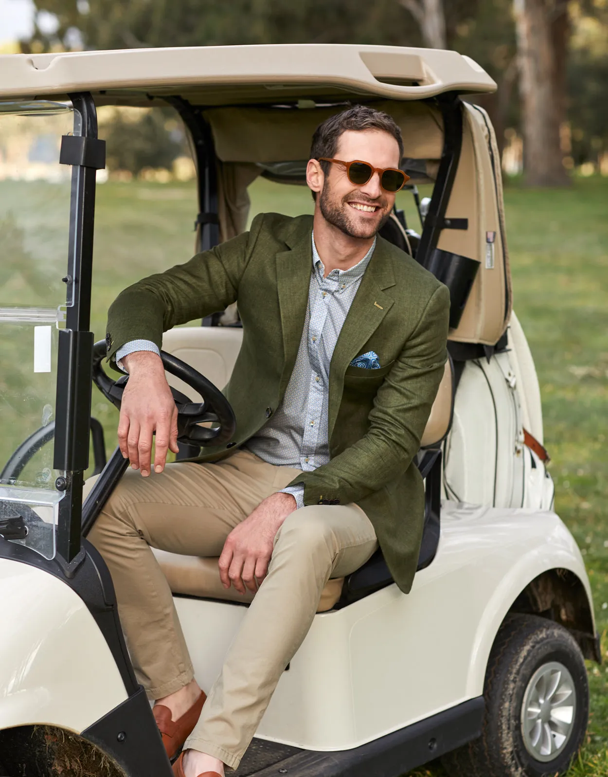 Hawker Green Herringbone Linen Blazer