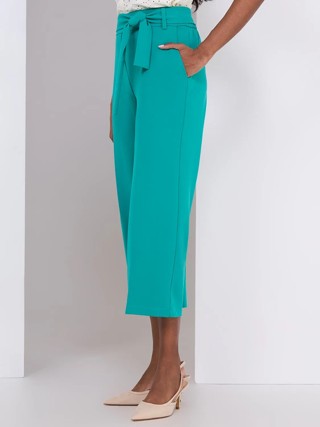 High Rise Sash Front Gaucho Pants