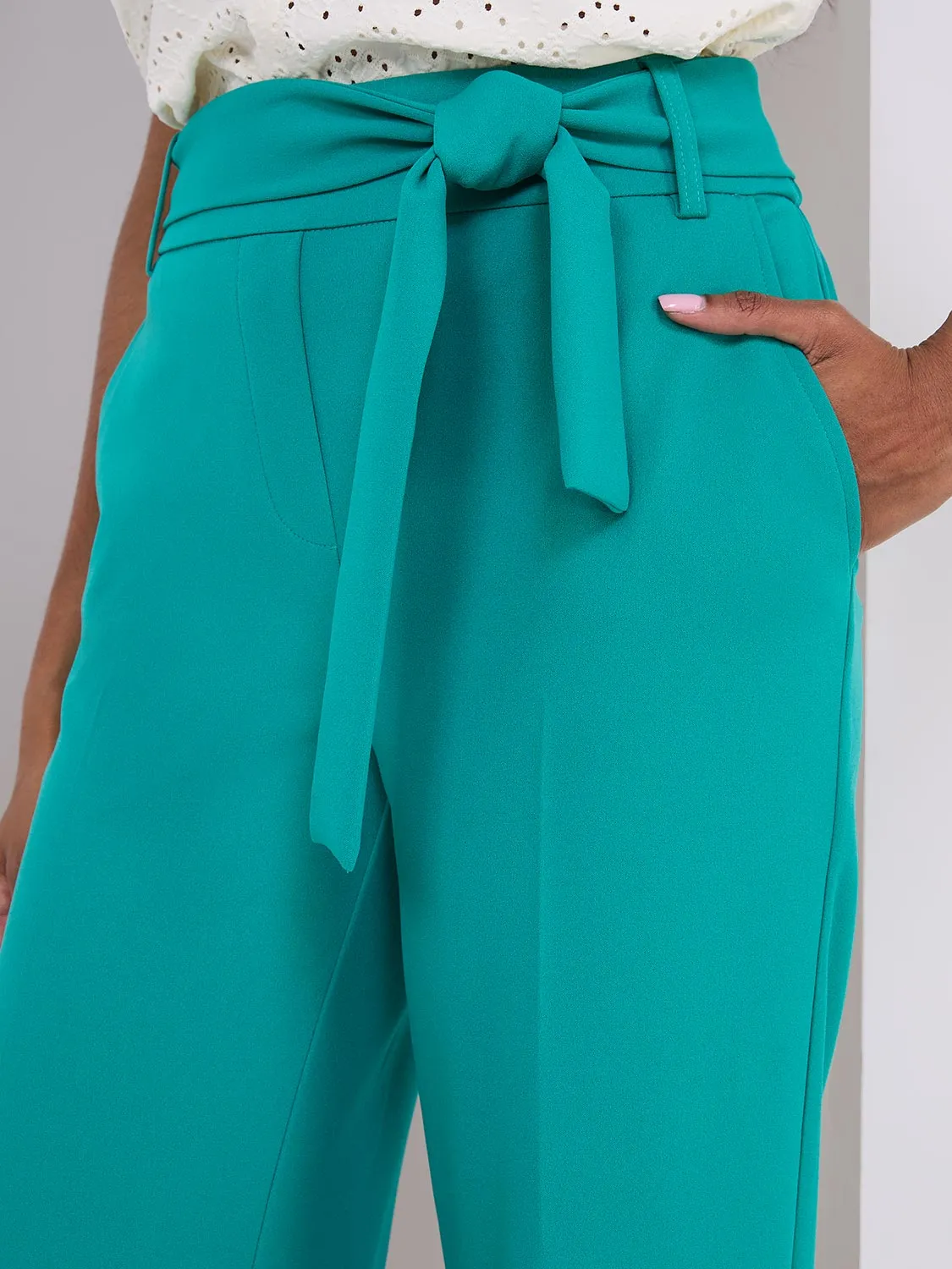 High Rise Sash Front Gaucho Pants