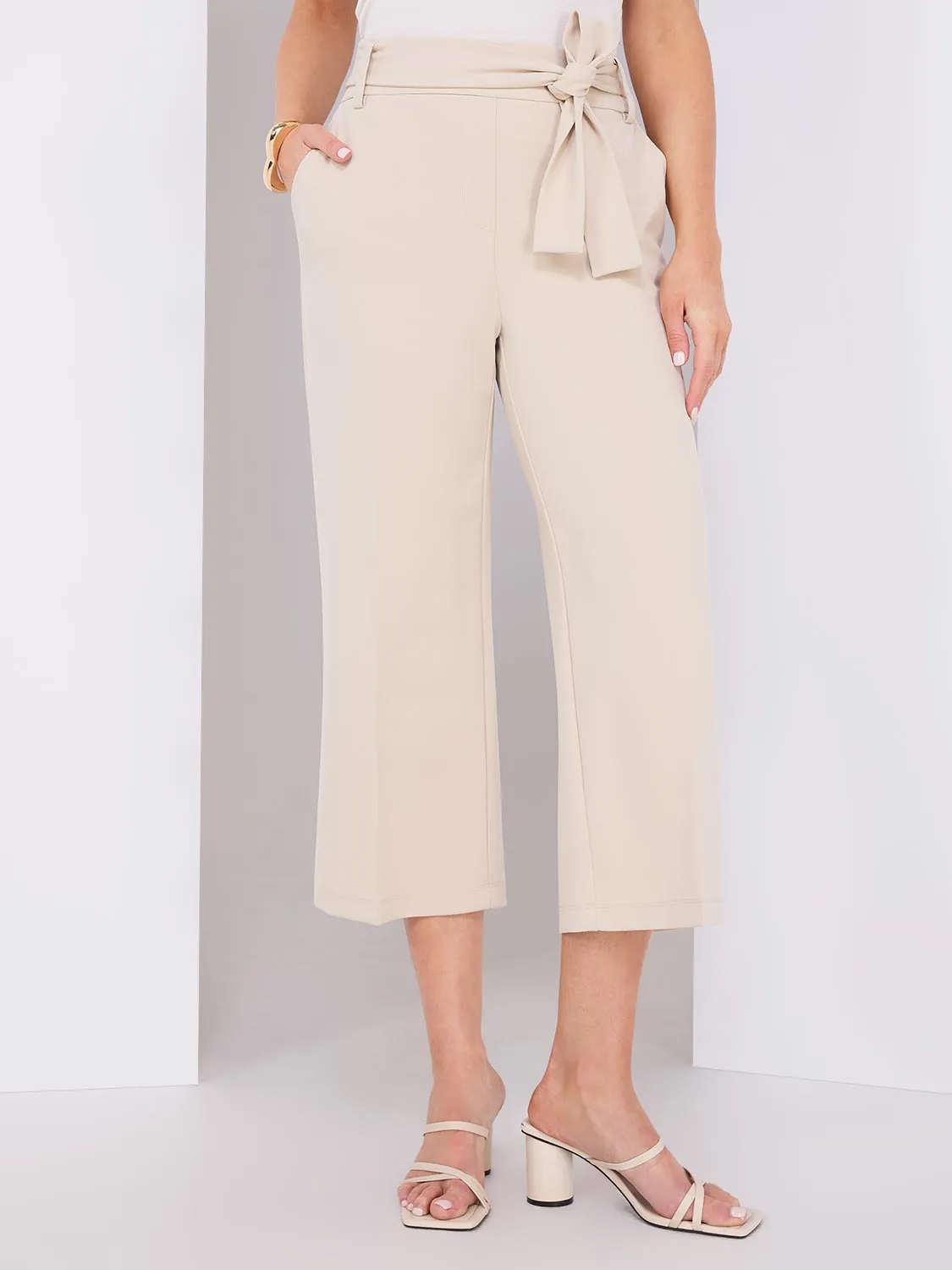 High Rise Sash Front Gaucho Pants