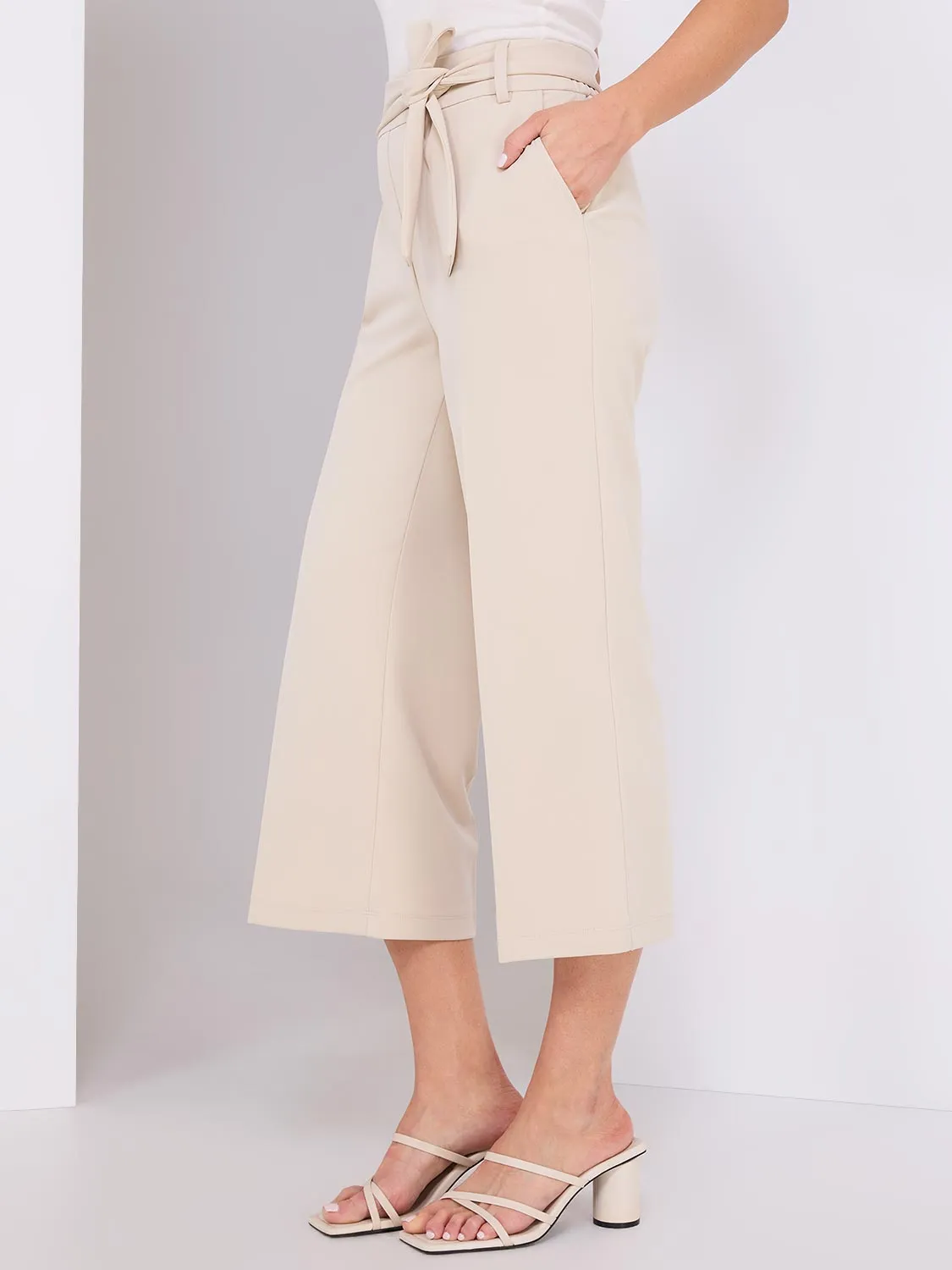 High Rise Sash Front Gaucho Pants