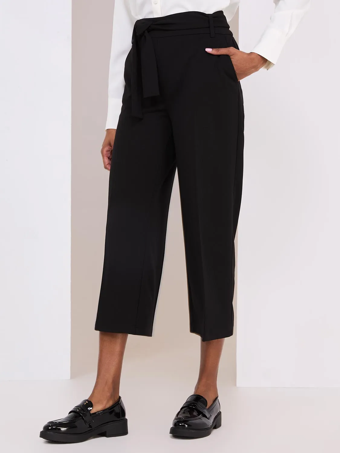 High Rise Sash Front Gaucho Pants