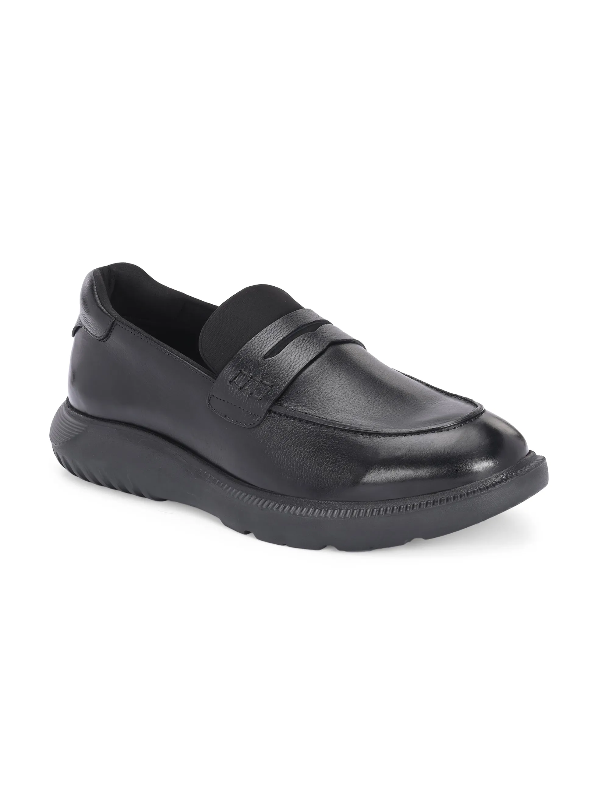 Hitz Men's Black Leather Semi Formal Shoes