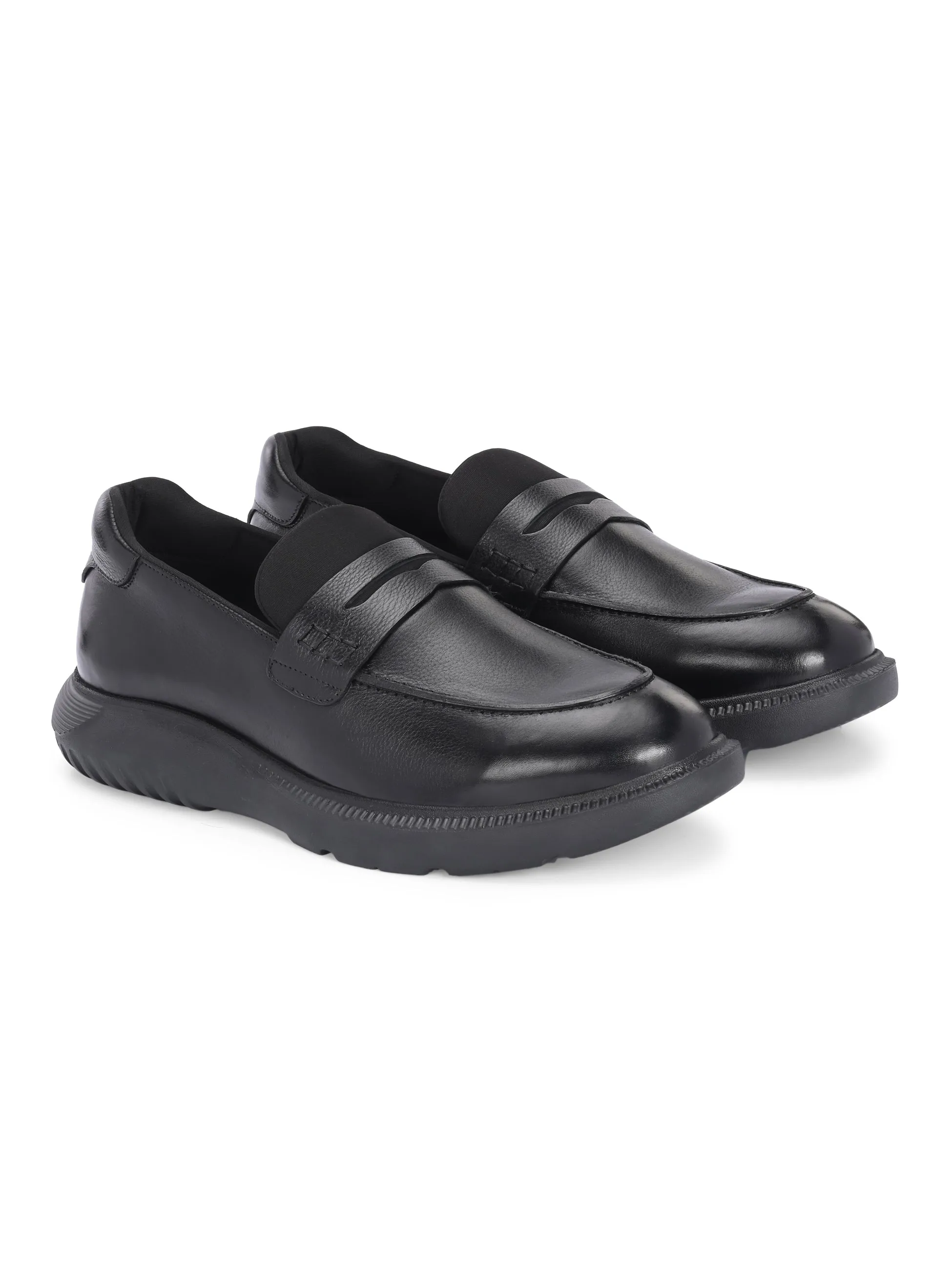 Hitz Men's Black Leather Semi Formal Shoes