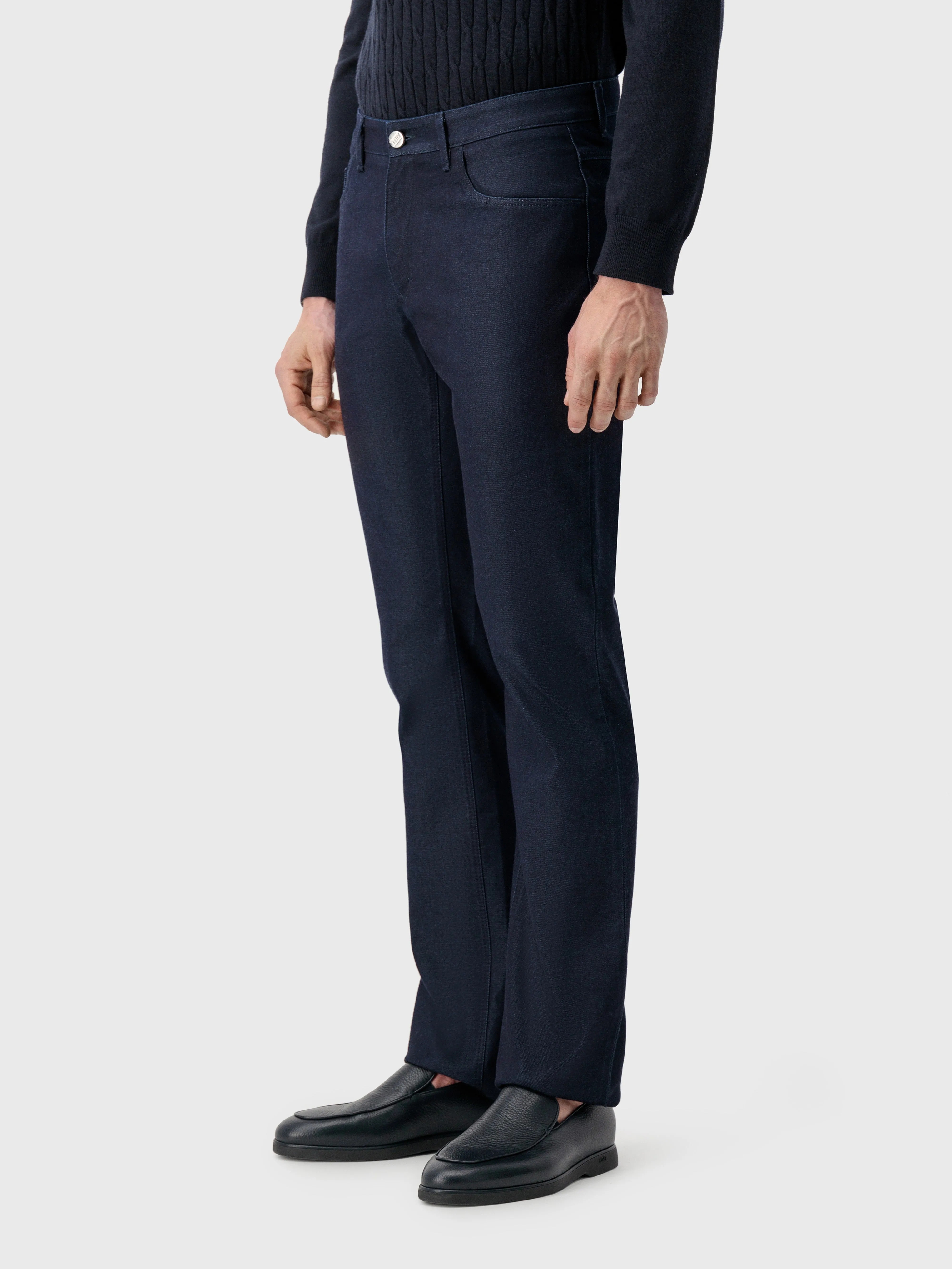 Jeans with Suede Calfskin Patch Navy Blue