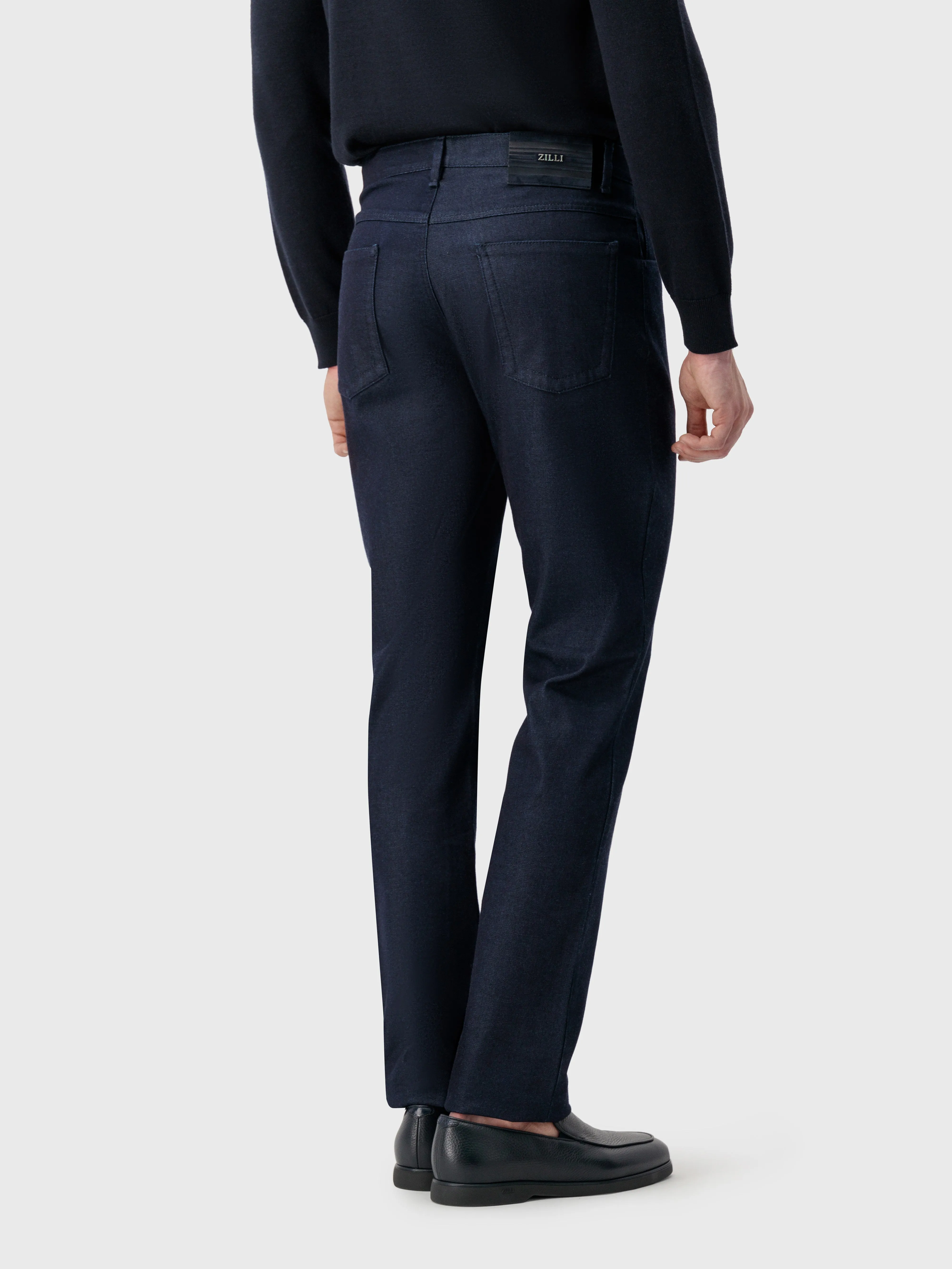 Jeans with Suede Calfskin Patch Navy Blue