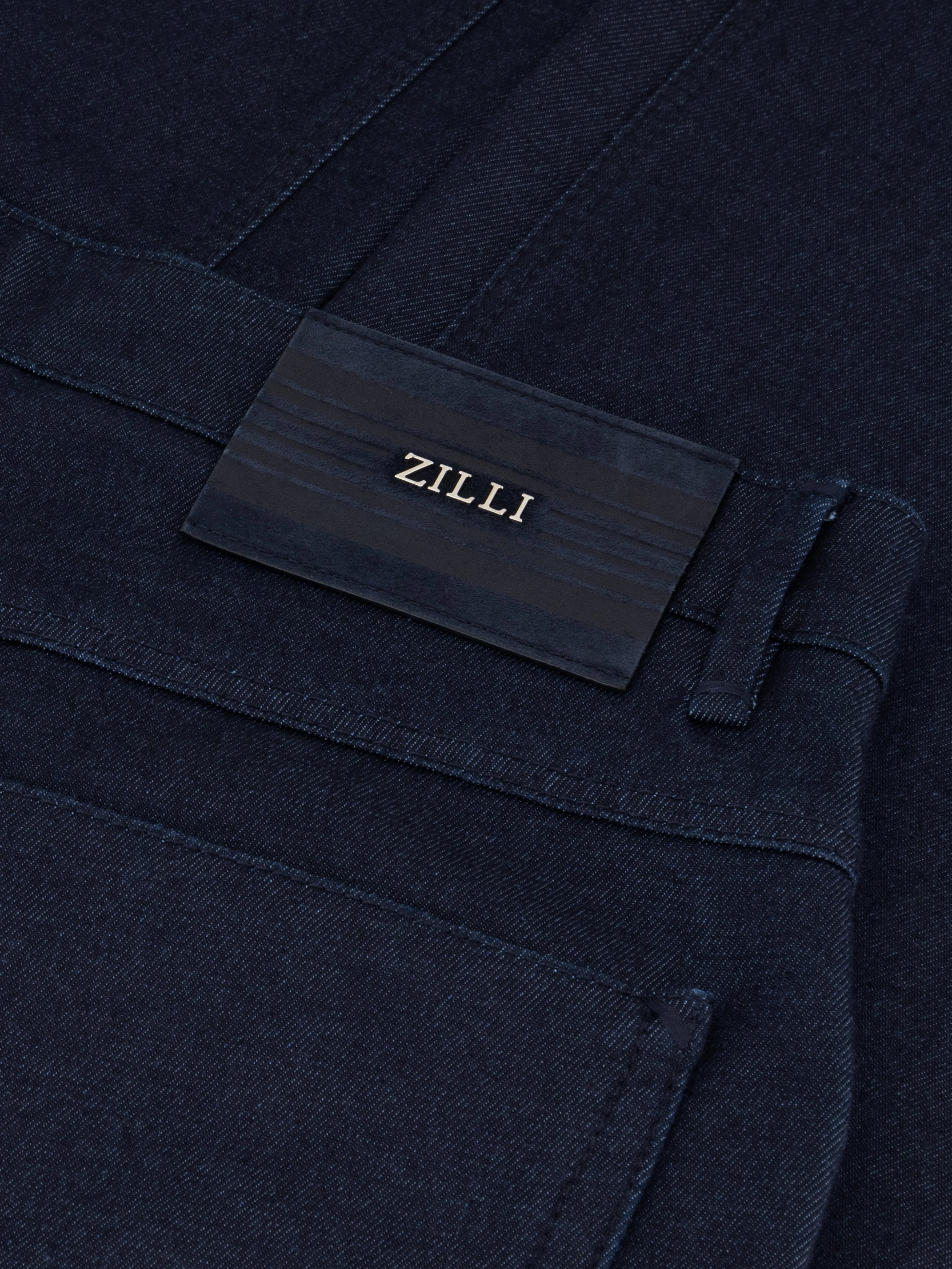 Jeans with Suede Calfskin Patch Navy Blue