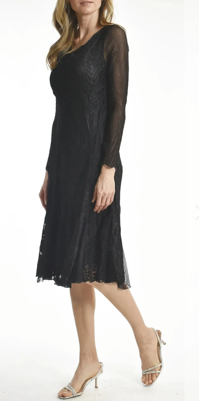 Komarov Chiffon Burnout Sleeved Dress