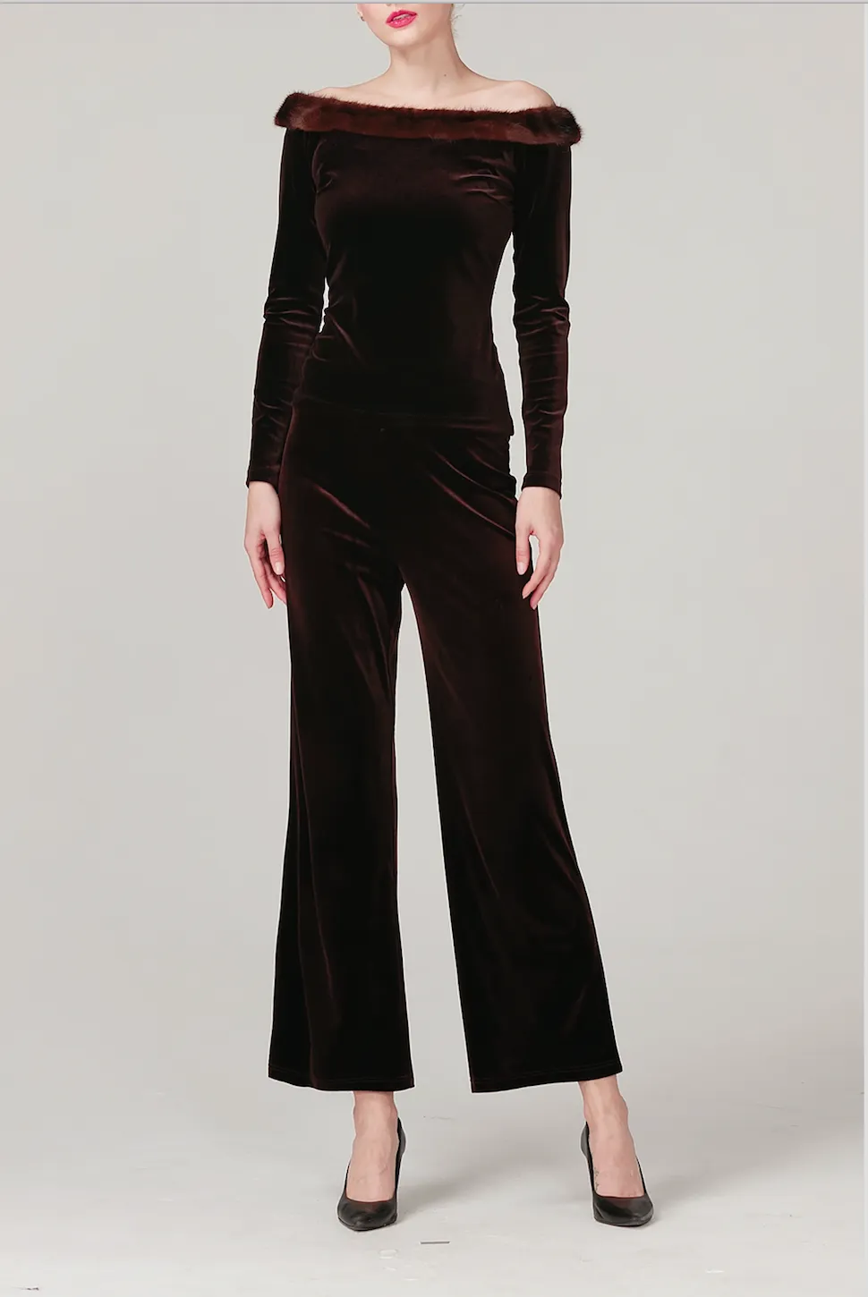 Lidia Wide Legged Stretchy Velvet Pants