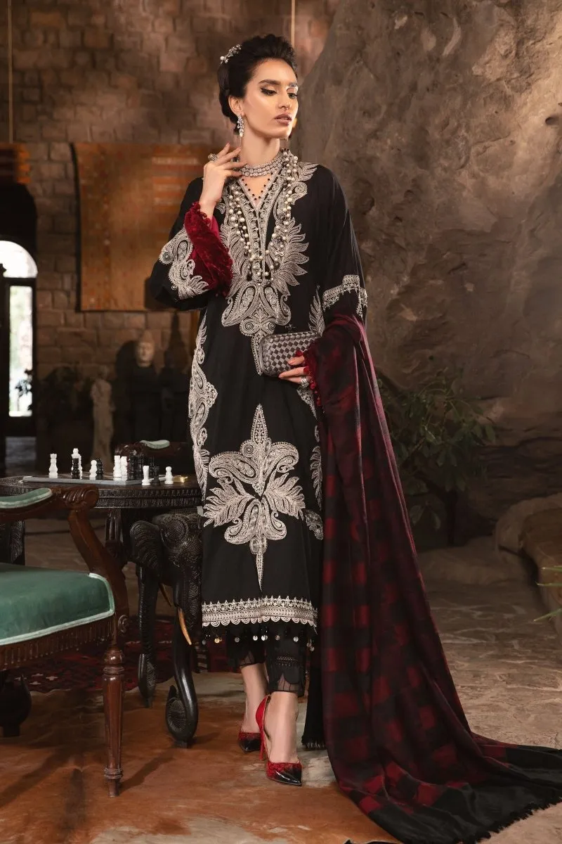 Maria B Linen Pakistani Suit DL-1004-Black and Maroon MAR132