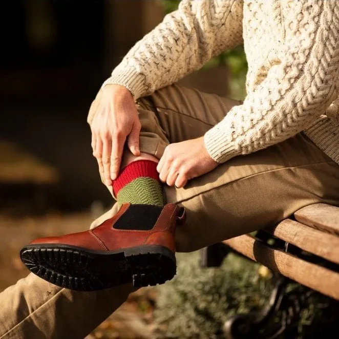 Men's Herringbone Socks - Brick Red