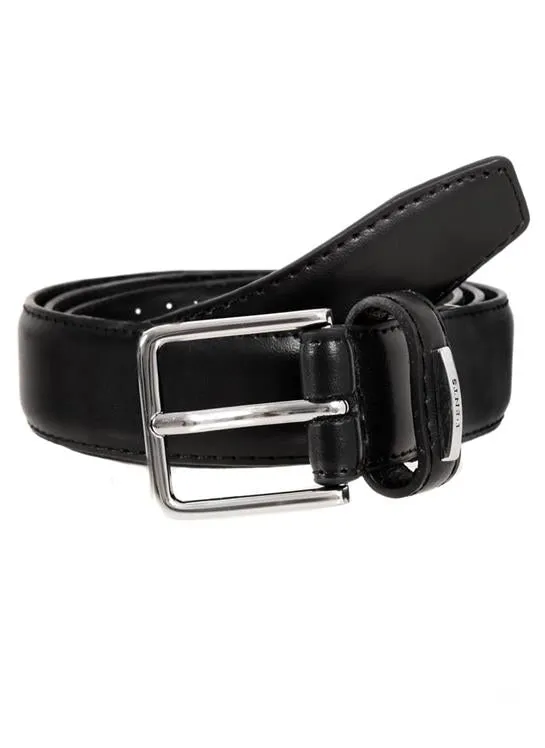 Men's Lined Leather Belt with Shiny Gunmetal Buckle