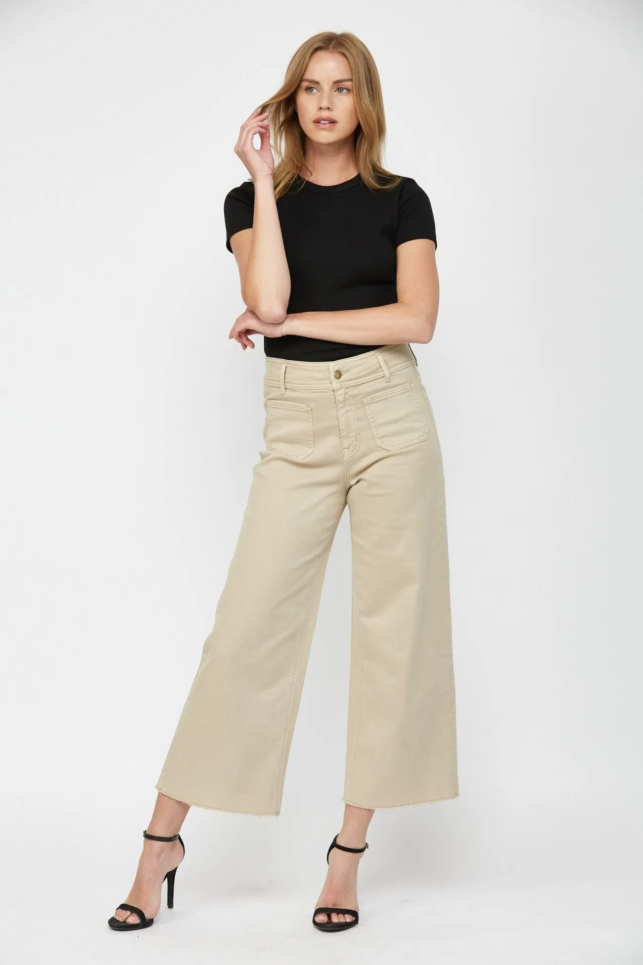 *MICA Cropped Wide Leg w/ Front Pocket Denim Jeans - Final Sale