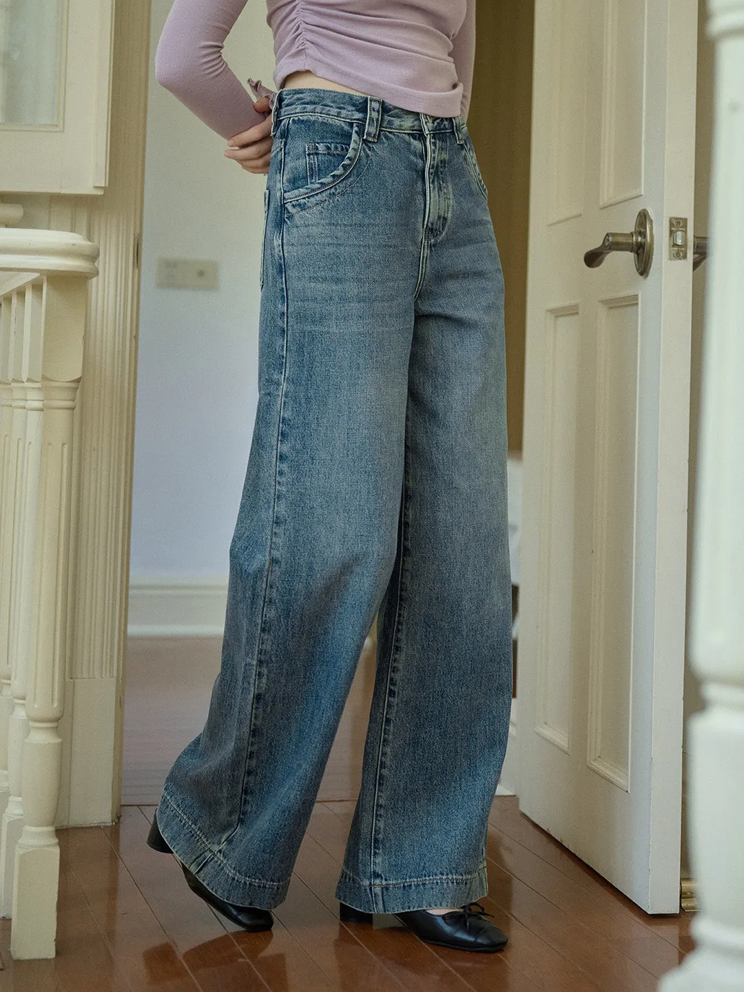 Milan High Rise Vintage Wide Leg Cotton Jeans