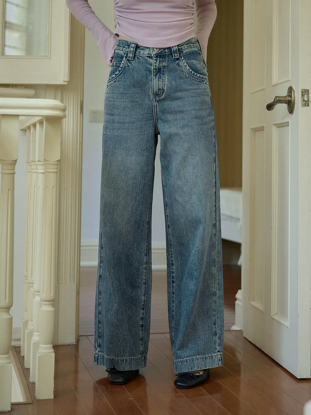 Milan High Rise Vintage Wide Leg Cotton Jeans