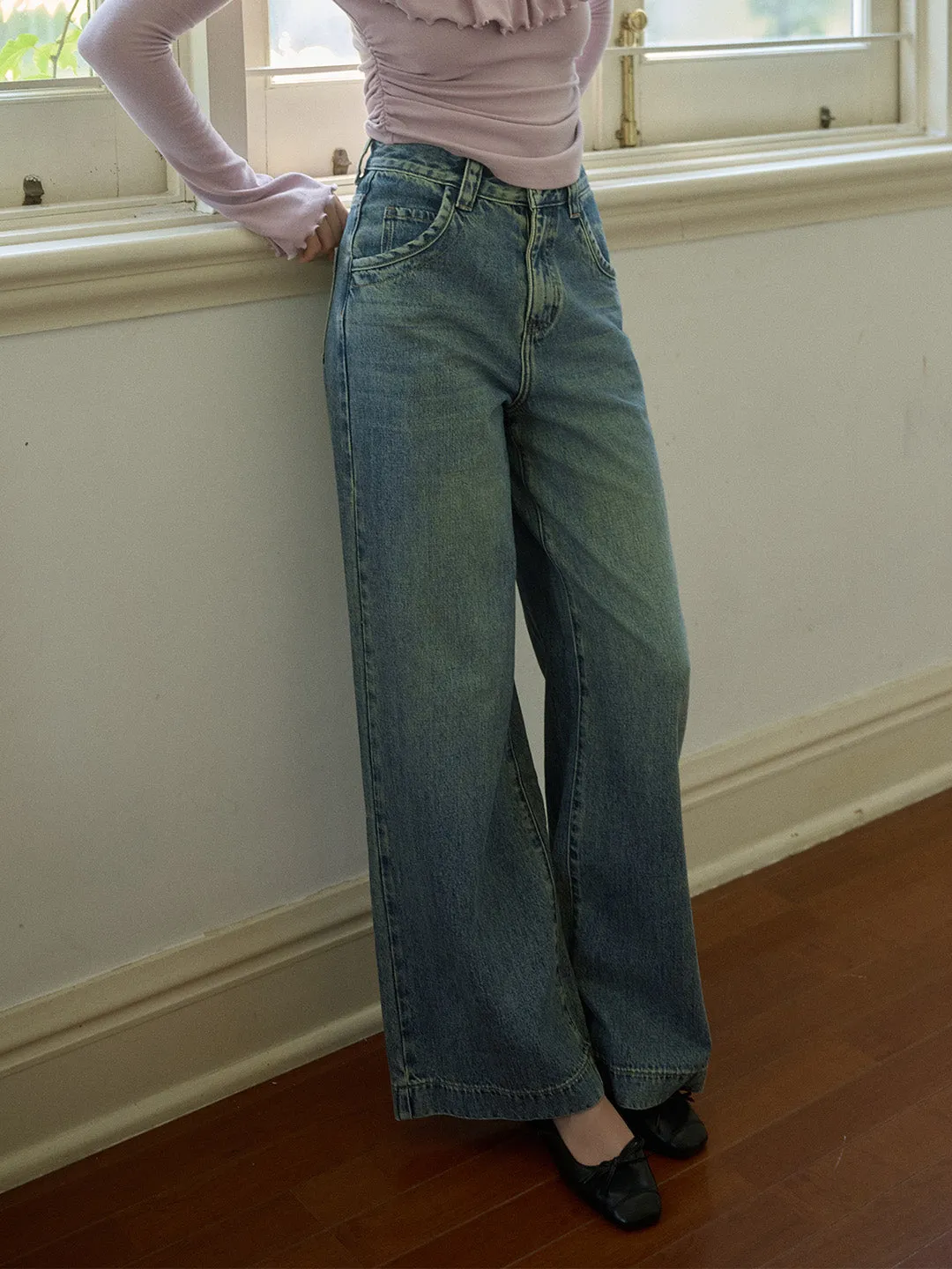 Milan High Rise Vintage Wide Leg Cotton Jeans